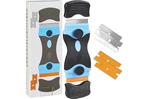 Rasqueta para vitrocerámica: 2 lados, 3 cuchillas de acero inoxidable y 3 de plastico - eliminador de silicona - rascador y limpiador para placa de induccion y vitroceramica de LIVAIA