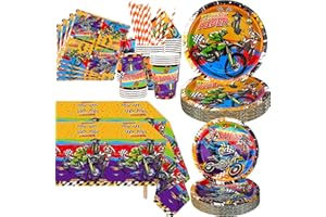 YWEDIIM Dirt Bike Party Supplies, Includes Plate, Napkin, Cups, Tablecloth, for Kids Boys Girls Motorcycle Extreme Sports Birthday Decorations, Serve 40