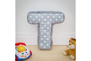 REPLICUSHION Alphabet Cushion T | Letter Pillow T | Decorative Nursery Bedroom Sofa Couch | Letter Shape | Personalised Initial | Grey Stars | Wedding Christening Gift