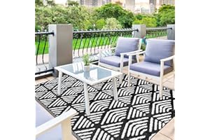 ‎CAPSLPAD Capslpad Outdoor Teppich 120x180cm wasserdichte Kunststoff Strohhalm Patio Teppich Reversible Matten UV-Beständig Außenbereich Teppich für Hinterhof Picknick RV Camping Terrasse BBQ, Schwarz und Weiß