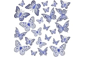 ENITHELITE Farfalle Decorative,Adesivi Murali,Stickers,Farfalle,Adesivo Muro Decorativo,Farfalle Decorative Torta,Decorazione Da Parete,Decorazioni Camera,Farfalle Decorative Da Parete,Adesivi 3d,24 Pezzi,Blu