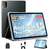 Tablet 10 Pulgadas, Tableta Android 15 con Funda, Unisoc T30 Quad-Core, 18 GB RAM + 128 GB ROM + 1 TB TF, Pantalla HD IPS 128