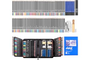 MEIJMJIA YMTECH Lot de 145 crayons à dessin, crayons de couleur et crayons à croquis - Kit d'art professionnel - Outil de dessin - Convient pour les artistes, les étudiants, les débutants