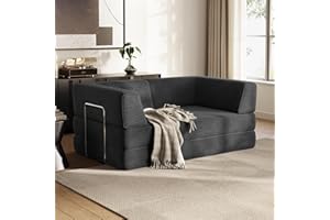 ‎LINSY HOME LINSY HOME Schlafsofa - Bodensofa Bed mit Pillow Back Support Armrest - Schlafsofa Klappbar 160 cm Breit- Compressed Sofa in Box - Cord Stoff für Wohnzimmer Schlafzimmer - Schwarz