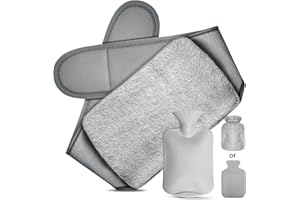Gucass 3 en 1 Bouillotte Ceinture, Bouillottes Regles Douloureuses, 1L Bouteille Eau Chaude avec Housse Peluche et Ceinture, Bouillotte Ventre pour Chauffe Main Cou épaule Dos Taille(Gris)