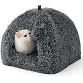 Bedsure Cat Igloo Cave Bed - House Fluffy Cat, 40 x 40 cm | Removable Washable Portable Folding Pet Bed, Soft Plush, Dark Gre