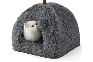 Bedsure Cat Cave Bed Igloo - Fluffy Cat Bed House with Removable Washable Cushion Pillow Foldable Portable Pet Bed, 40x40x40cm，Dark Grey