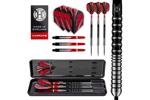 Harrows Predator 90% Tungstène Fléchettes à Pointe Acier 21g, 22g, 23g, 24g, 25g et 26g - Comprend Poignée Ultra Traction, Shafts Supergrip Fusion, Volants Prime et Étui de Voyage