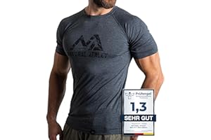 Natural Athlet Slim-Fit Fitness Tshirt für Herren – Enges & langes schnelltrocknendes Männer Kurzarm Gym T-Shirt – für Sport, Gym, Fitnessstudio, Workout, Bodybuilding und Krafttraining