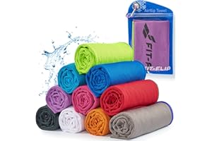 ‎FIT-FLIP Fit-Flip Kühltuch - Airflip Towel - das kühlende Sporthandtuch - als Cooling Towel und mikrofaser Kühltuch - Ice Towel Kühlhandtuch für Fitness und Sport (Violet- neon grüner Rand, 100x30cm)