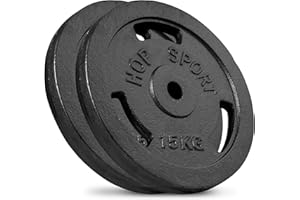 ‎HS HOP-SPORT Hop-Sport Gusseisen Hantelscheiben Set 30 kg mit 31 mm Lochdurchmesser, ideal für Standard 30mm Langhantelstangen, Robuste Gewichtsscheiben für Fitness- und Krafttraining