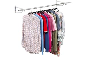DIRECT ONLINE HOUSEWARE House of Home Heavy Duty Wall Mounted Clothes Rail - Hanging Clothes Rack Wardrobe Replacement - Clothing Rail Wardrobe Organization Rail for Shirts, Coats, Jackets & Hat - Chrome, 4ft