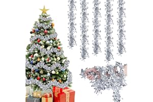 Joxessaien Lametta Weihnachtsbaum 8 Stück × 2 m – Weihnachtsgirlande 16 m Weihnachtsdeko Feine Lametta Girlande mit Glocken – Christbaum Deko für Innen & Außen (Silber)
