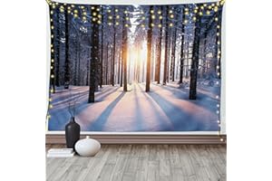 ABAKUHAUS Hiver Tapisserie, Coucher de Soleil à Wintertime, Décoration Murale en Tissu pour la Chambre à Coucher Le Salon Le dortoir, 230 cm X 140 cm, Brun Blanc