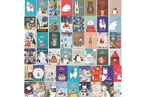 BEAR AND BEE Weihnachtskarten Set - 50 verschiedene Weihnachtskarten mit hellen und lustigen Designs und kraftbraunen Umschlägen aus Recyclingpapier. Weihnachtskarte