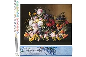 Figured'Art Peinture par Numéro Adulte Fleurs et Fruits - Severin Roesen - Activité Manuelle Kit de Loisir Créatif DIY Numéro d'Art Complet - 40x50cm sans châssis en bois