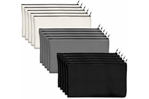 Vantasii Pack de 15 sachets en Coton Vierge Artisanat Sacs à Fermeture éclair Trousse de Maquillage pour Rangement Fixe des Cosmétiques (Noir + Gris + Blanc, 21 x 12 cm)