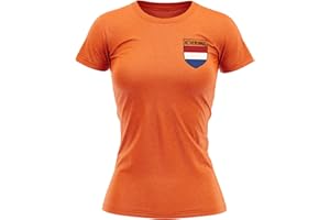 PURPLE PRINT HOUSE Netherlands Football Shirt Womens - Retro Holland Flag Badge T Shirt - Football Country European Supporters 2020 Tee Her - Dutch Tournament 2021 Footy Soccer Top