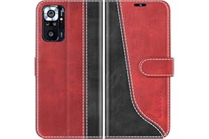Mulbess Funda para Xiaomi Redmi Note 10 Pro, Funda Piel Case Cover, Cierre Magnético, Soporte Plegable, Ranura para Tarjeta, Elegante Vino Rojo