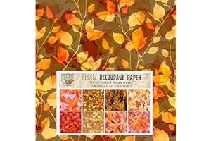 Decoupage Paper Pack (24 Sheets 6"x6") Yellow Autumn Leaves FLONZ Vintage Styled Seamless Pattern Paper for Decoupage, Craft and Scrapbooking Golden Leaves Tree Grass