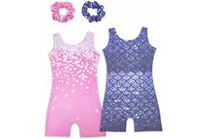 Tstiti Gymnastics Leotards for Girls 2 Pack Sparkly Kids Biketards Dance Unitards Matching Hair Scrunchies