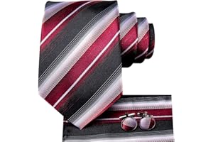 Hi-Tie Herren Krawatte Schwarz Paisley/Plaid/Streifen/Einfarbig Krawatten Set Einstecktuch Manschettenknöpfe Business Formal Hochzeit Meeting Geschenkbox in verschiedenen Farben