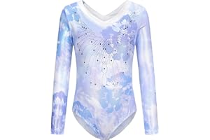 Cucudy Gymnastics Leotards for Girls Sleeveless/Long Sleeve Gradient Color Butterfly Diamond Leotard Dancing Ballet Gymnastics Athletic Leotard for 5-12 Years Girls