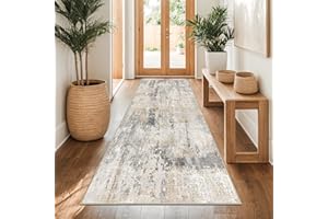 Capslpad Szaro-złoty, abstrakcyjny dywan 80 x 200 cm, chodnik kuchenny, nadający się do prania, antypoślizgowy krótkie runo, nowoczesny, minimalistyczny dywan ze sztucznej wełny, do salonu i sypialni