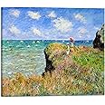 Wieco Art Gallery Wrapped Canvas Print Wall Art Cliff Walk at Pourville,1882 by Claude Monet Mondern Classic Art Print Picture Artwork for living room Home Kitchen Decorations