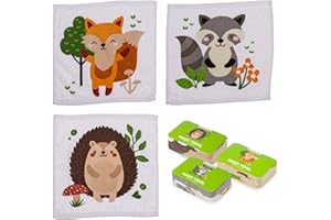 damaloo 3x Asciugamano Magico per Bambini con Motivo Animale – Magic Towel in Cotone 30x30 – Set Animali del Bosco: Volpe, Riccio, Procione – Asciugamani Compressi