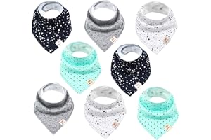 M.M.C. Pañuelos triangulares para bebé, 8 unidades, unisex, de algodón, con botones de presión ajustables, para niños y niñas