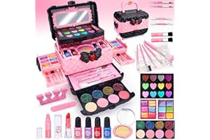 Chennyfun Kit de Maquillaje Niñas, 53 Piezas Kit de Maquillaje para Niñas Lavable, Juego de Maquillaje Seguro y No Tóxico, Cosméticos Lavables, Regalo de cumpleaños y Navidad para niñas de 4-8