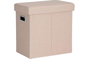 COSYLAND Puff Almacenaje 40L, Banco Almacenaje, Capacidad de Carga 200 kg, Tapizado Lino, Baúl para Dormitorio, Salón, Entrada, Organizador Multifuncional, Plegable, Beige Claro, 42x27x42cm