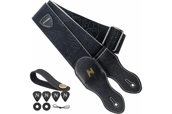 Nefelibata Sangle de guitare, 2.3 pouces style Porter en cuir végétalien, Western Vintage des années 60, Plectre de guitare, Bouton et verrou de courroie