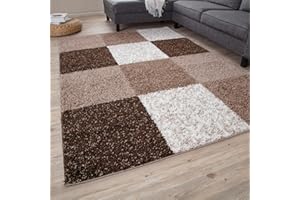 THE RUGS Area Rug – Modern Luxury Shaggy Rug, Multicolour Pattern Carpet, Ultra Soft for Bedroom, Living Room, Kids Room, (140x200 cm, Brown)