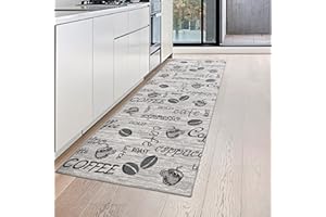 ‎TEPPICH-TRAUM Teppich-Traum Kaffee Küchenläufer grau mit Gelrücken und Schriftzug in schwarz, 80 x 200 cm