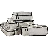 Amazon Basics Kleidertaschen-Set, 4 Stück, je 1 Schmal, Klein, Mittelgroß, Groß und schmale Packtasche, Reißverschluss, Grau