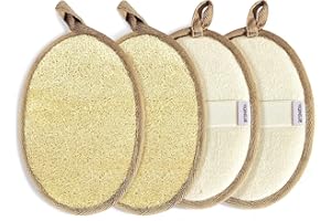 YIQINGJIE Éponge naturelle de luffa exfoliante pour le corps (paquet de 4), douce et facile à faire mousser, faite d'éponges de luffa en fibres végétales naturelles, pour hommes et femmes, Brown