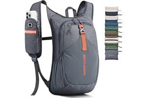 BECOJADDE 15L Hiking Backpack for Men Women Foldable Small Rucksack Lightweight Mini Backpack for Camping Travel Outdoor, Grey