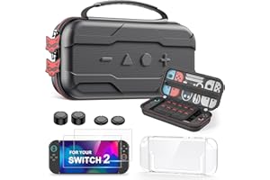 HASACOOL Switch 2 Tasche für Nintendo, 4 IN 1 Switch 2 Zubehör mit Switch Case/Switch Schutzhülle Transparent/2 x Switch Panzerglas/2 Paar Switch Joystick Kappen, Switch 2 Hülle für Switch 2 /Switch/OLED