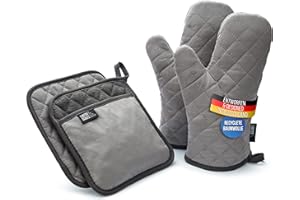 ‎LAUTER SCHUTZ LauterSchutz® Topflappen und Ofenhandschuhe im Set - extra weiche, waschbare & recyclete Baumwolle [Hitzebeständig bis 250°C] Topfhandschuhe zum Kochen & Backen (Grau)