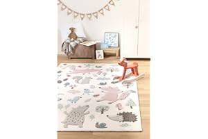 WECON HOME Sigikid I Moderner Kurzflor Kinderteppich, Kinderzimmer für Mädchen & Jungen I Forest I SK-21965-063 I Weiß Rose blau Grau Taupe I (120 x 170 cm)
