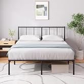 Zinus Justin Bed Frame 135 x 190 cm &ndash; Height 30 cm &ndash; Steel Double Bed Base with Headboard &ndash; Metal Slats &ndash; Easy Assembly &ndash; Sto