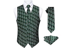 Enlision Mens Christmas Waistcoat Festive Waistcoat with Tie and Pocket Square Xmas Suit Vest Set