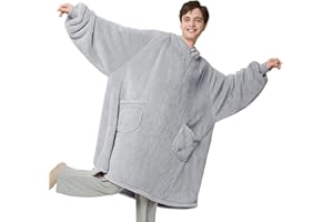 Bedsure Bluza z kapturem i rękawami, narzuta dla dorosłych, idealna jako prezent dla kobiet, ciepła, przytulna, miękka bluza–koc z rękawami, szara, 107 x 90 cm
