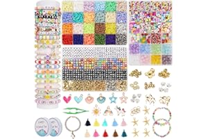 OCARDI Friendship Bracelet Making Kit,Clay Beads&Glass Seed Beads&Pony Beads with Charms Pendant Bracelet Kit for Jewellery Making,Gifts for Christmas,Art and Craft Gifts for Kids gilrs