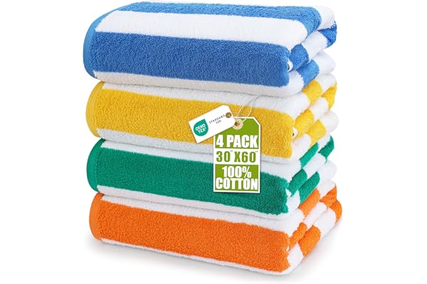 Utopia Towels – Stora strandhanddukar Cabana Stripes (76 x 152 cm) – 100% spunnen bomull, mjuka och absorberande handdukar (4-pack, blå, gul, grön och