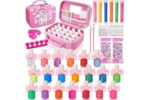 Chennyfun Nail Polish Set for Children, 33 Pieces Nail Set Girls, Non-Toxic, Environmentally Friendly, Easy Peel and Quick Dry Water-based Nail Polish, Glittery and Opaque Colours, Ages 3+
