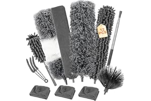 LIAILA 12 Piezas Plumero Telescopico Extensible,Plumero Atrapapolvo Microfibra Lavable,plumero Extensible Longitud 25-245 cm,Duster y Cepillos Limpieza Hogar para Techos,Telarañas,Persianas,Muebles, Rendijas