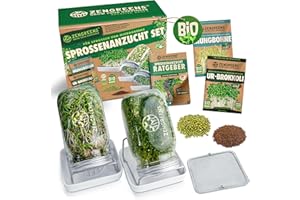 zengreens® Bio Sprossen Anzuchtset – Sprossenglas 1er, 2er oder 3er Set – Enthält Keimglas, Anzuchtschale und Sprossensamen – inkl. 50-seitigem Ratgeber und 10-teiligem Online Videokurs